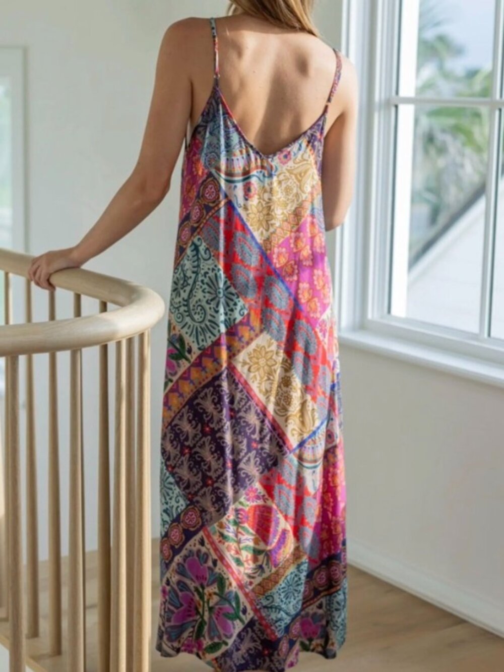 NATURAL LIFE Gracie Slip Maxi Dress Boho Blooms Patchwork Multicolor Sz M - Picture 2 of 16